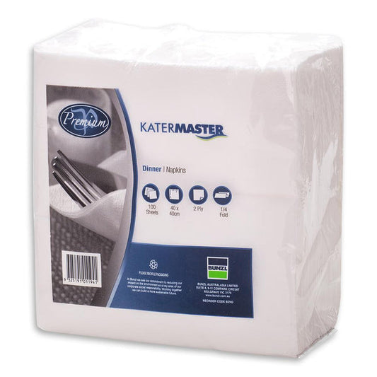 Katermaster Premium Dinner Napkin Quilted 2 Ply 1/4 Fold White - CT of 1000