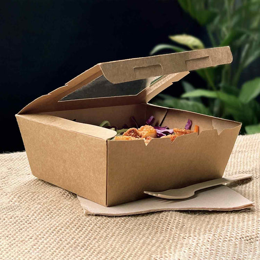 Sustain Paper Lunch Box PLA Window Kraft Brown Medium - CT/200