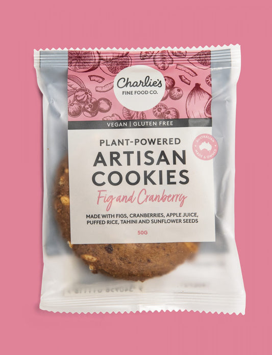 Plant-Powered Fig and Cranberry Artisan Cookies — Vegan/Gluten Free 50g Individually Wrapped (24 pieces)