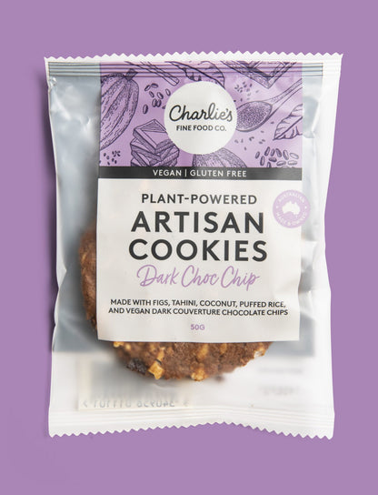 Plant-Powered Dark Chocolate Chip Artisan Cookies — Vegan/Gluten Free 50g Individually Wrapped (24 pieces)