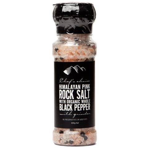 Chef's Choice Himalayan Pink Rock Salt & Organic Black Pepper Grinder (200g)