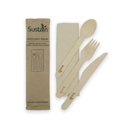Wooden Cutlery Pack - Fork, Knife, Spoon, Napkin