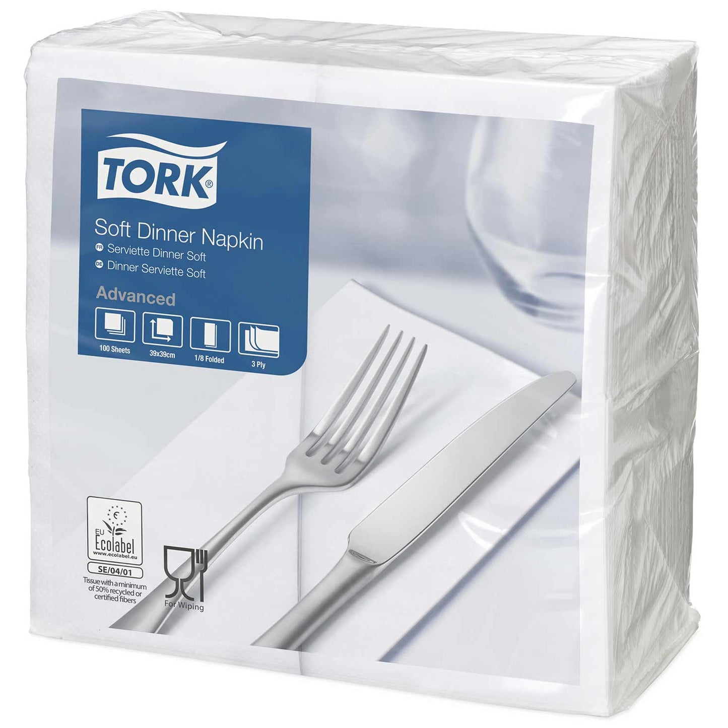 Tork Dinner Napkin Edge 8 Folded 3ply White - CT/1200